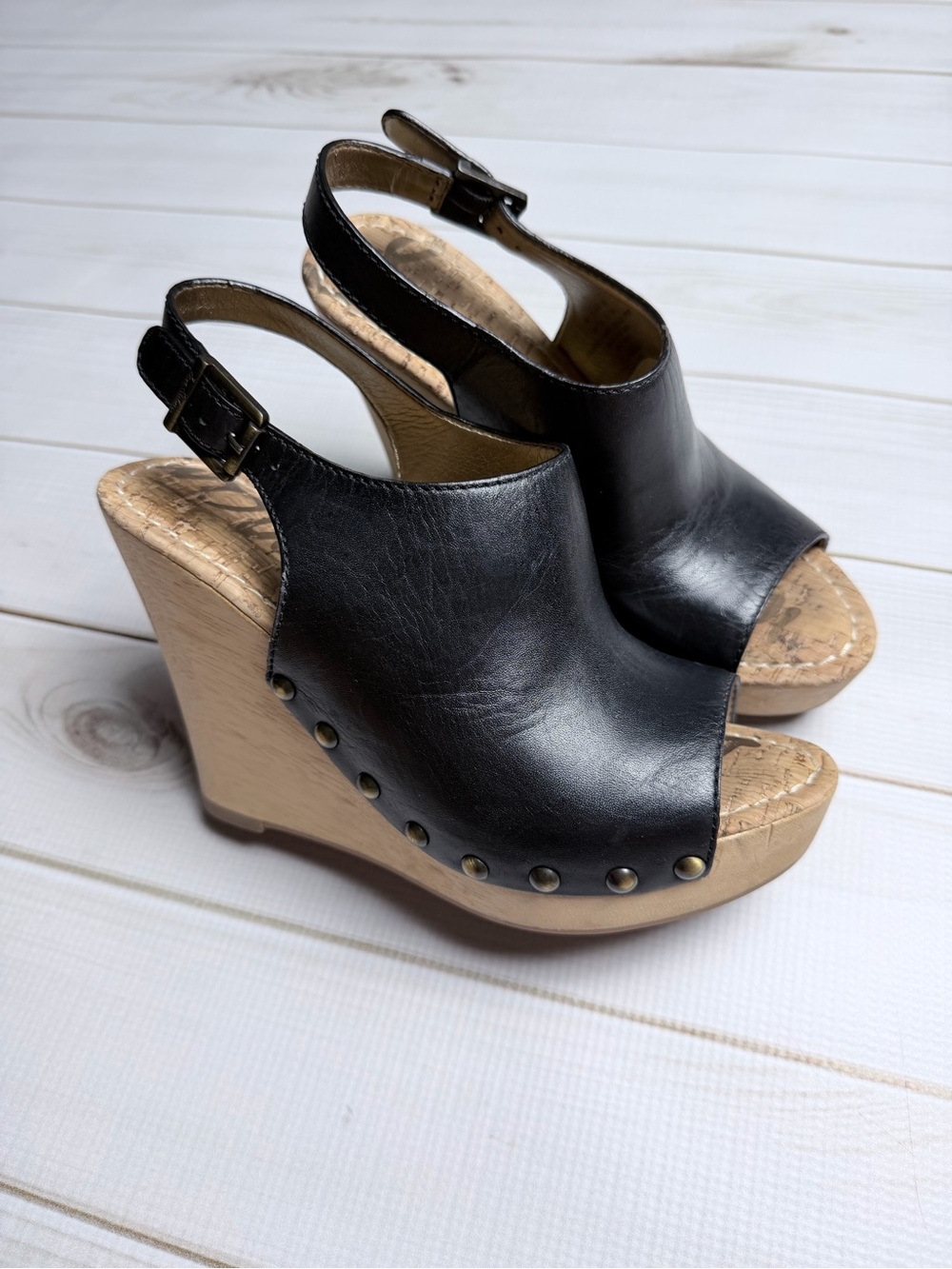 Sam Edelman Camilla Studded Wooden Wedge Platform Sandals - Size 7